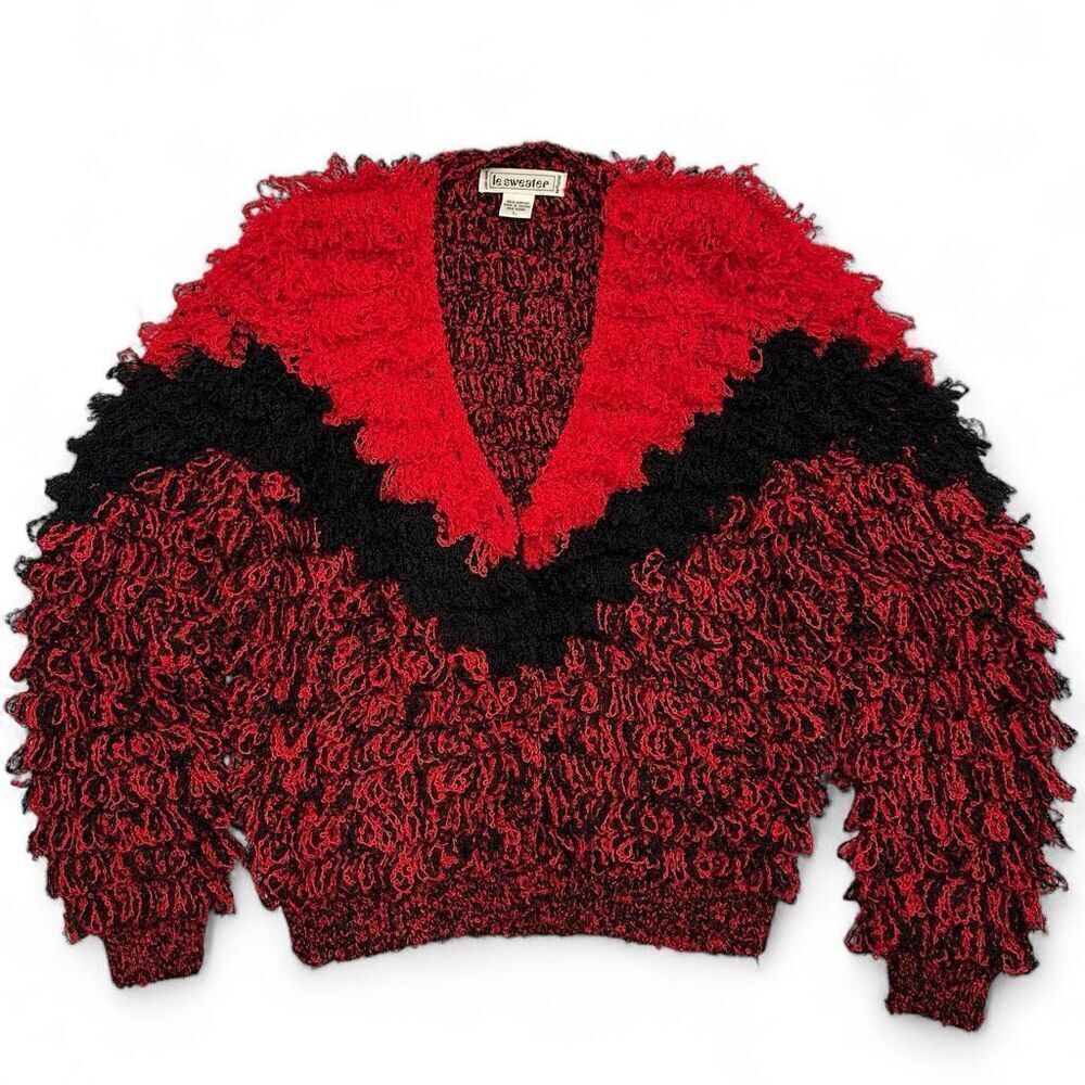 Vintage Le Sweater Shaggy Loop Cardigan L Boho Quirky Kitschy Punk Goth Rockstar